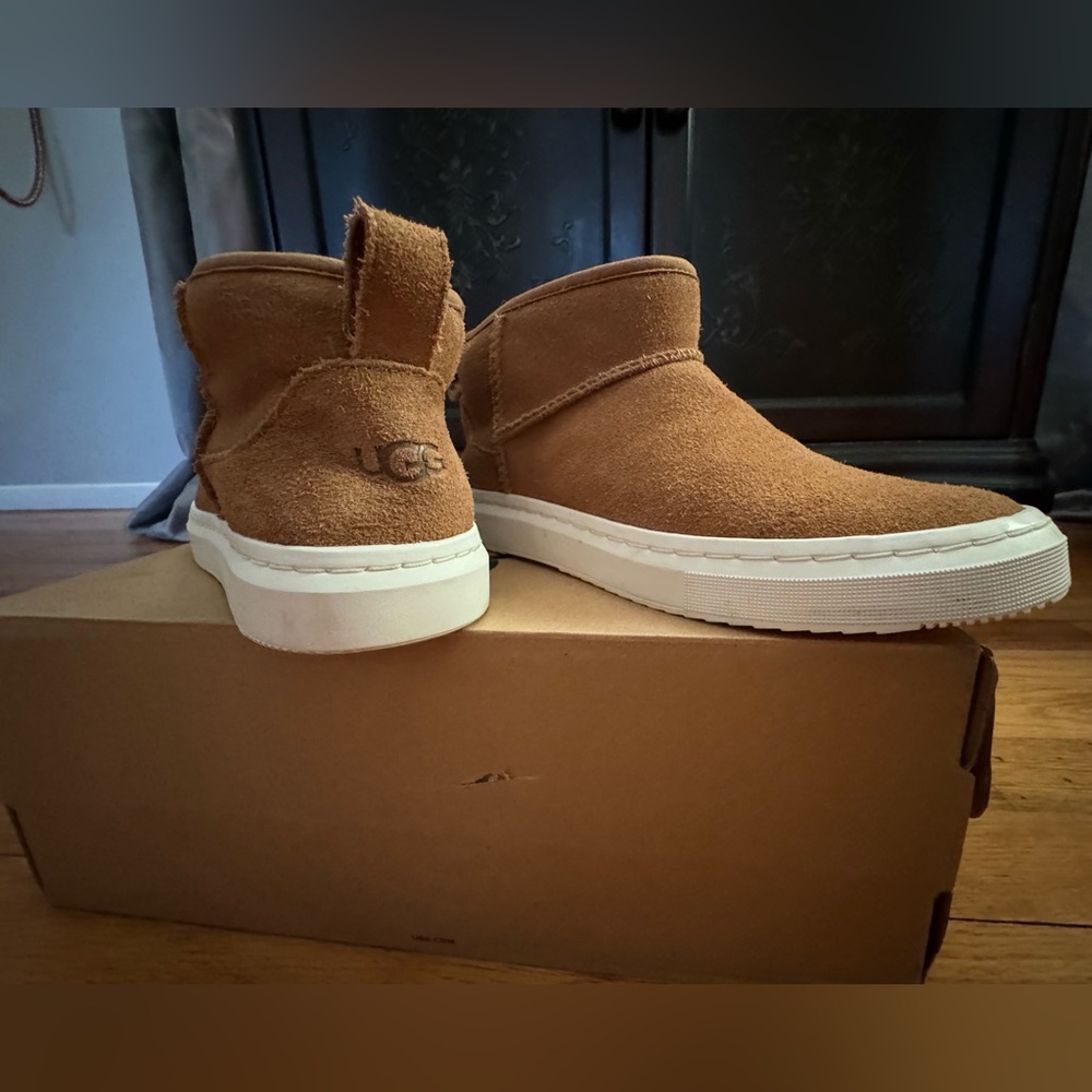 UGG Alameda booties! Slip-on silhouette and with plush sheepskin lining